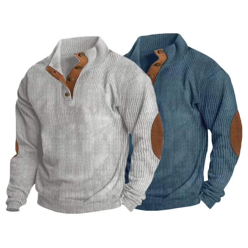 Pull Pour Homme Encolure Bouton Avec Patches Aux Coudes Tricot Classique Chaud Pour Tous Les Jours