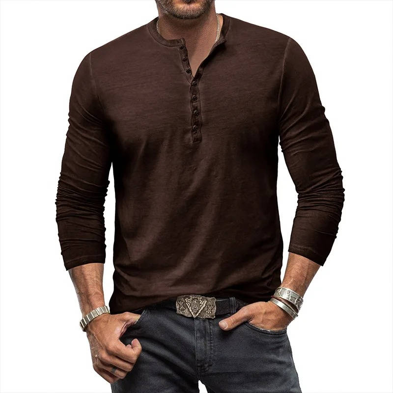 Amawinc Chemise Henley à Manches Longues en Coton Stretch pour Habits Quotidiens Décontractés et Confortables