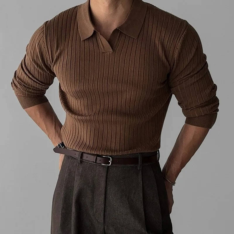 Amawinc Polo Tricot à Manches Longues Pour Homme Confort Quotidien Et Style En Polyester Résiste Au Rétrécissement