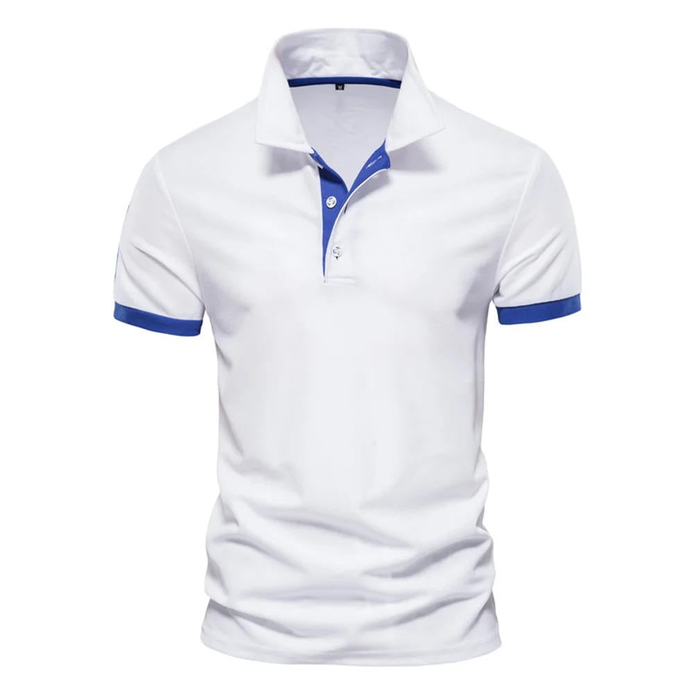 Amawinc Polo Homme Slim Fit Marine Avec Patte de Boutonnage et Poignets Orange Pour Look Décontracté Chic