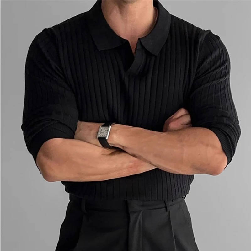 Amawinc Polo Tricot à Manches Longues Pour Homme Confort Quotidien Et Style En Polyester Résiste Au Rétrécissement
