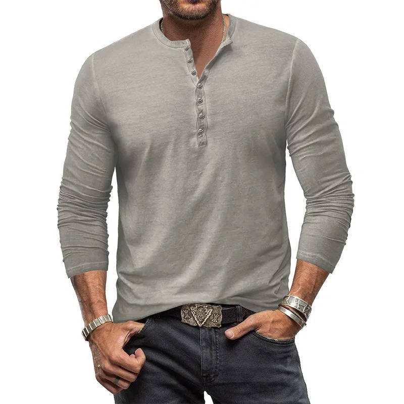 Amawinc Chemise Henley à Manches Longues en Coton Stretch pour Habits Quotidiens Décontractés et Confortables