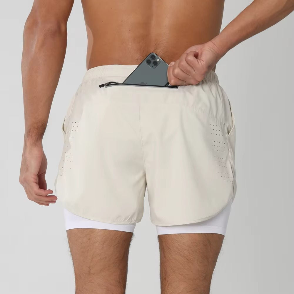 Shorts de Sport pour Homme Double Couches Poche Téléphone pour Gym Natation Course Polyvalent