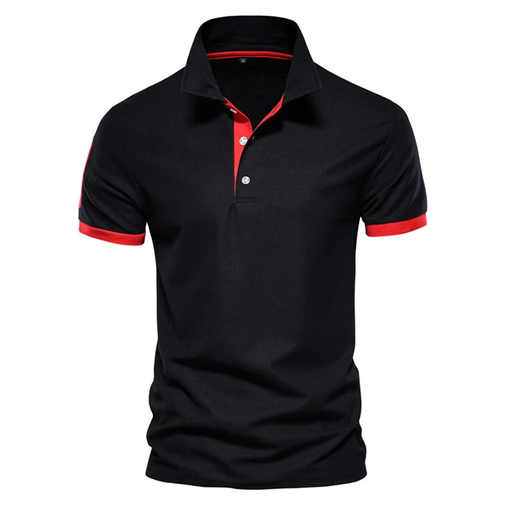 Amawinc Polo Homme Slim Fit Marine Avec Patte de Boutonnage et Poignets Orange Pour Look Décontracté Chic