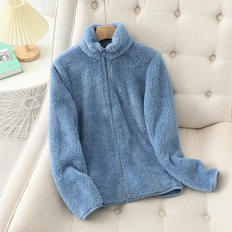Veste Femme Polaire Douce Coupe Décontractée Réversible Col Montant Zippé Pour Automne Hiver