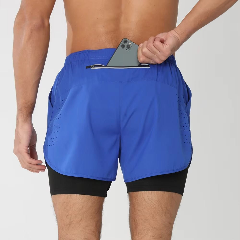 Shorts de Sport pour Homme Double Couches Poche Téléphone pour Gym Natation Course Polyvalent