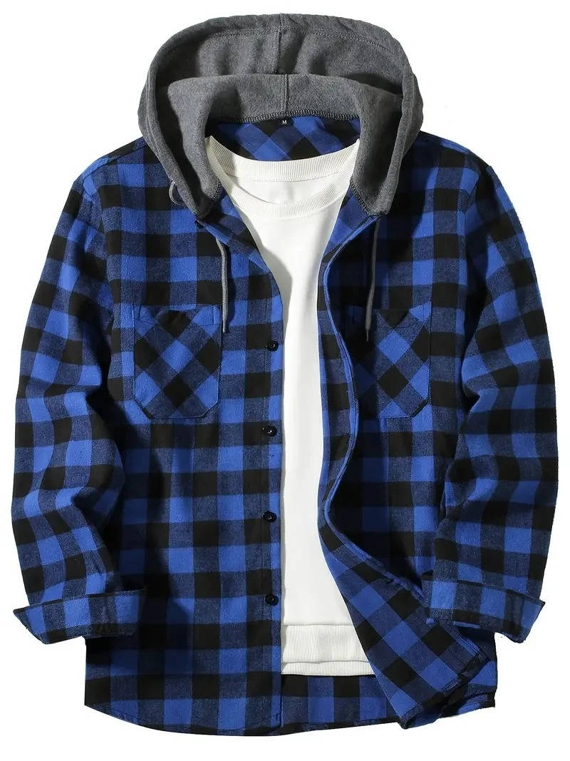 Chemise Flanelle Pour Homme Avec Capuche Doublée Polaire En Carreaux Rouge Et Noir Légère