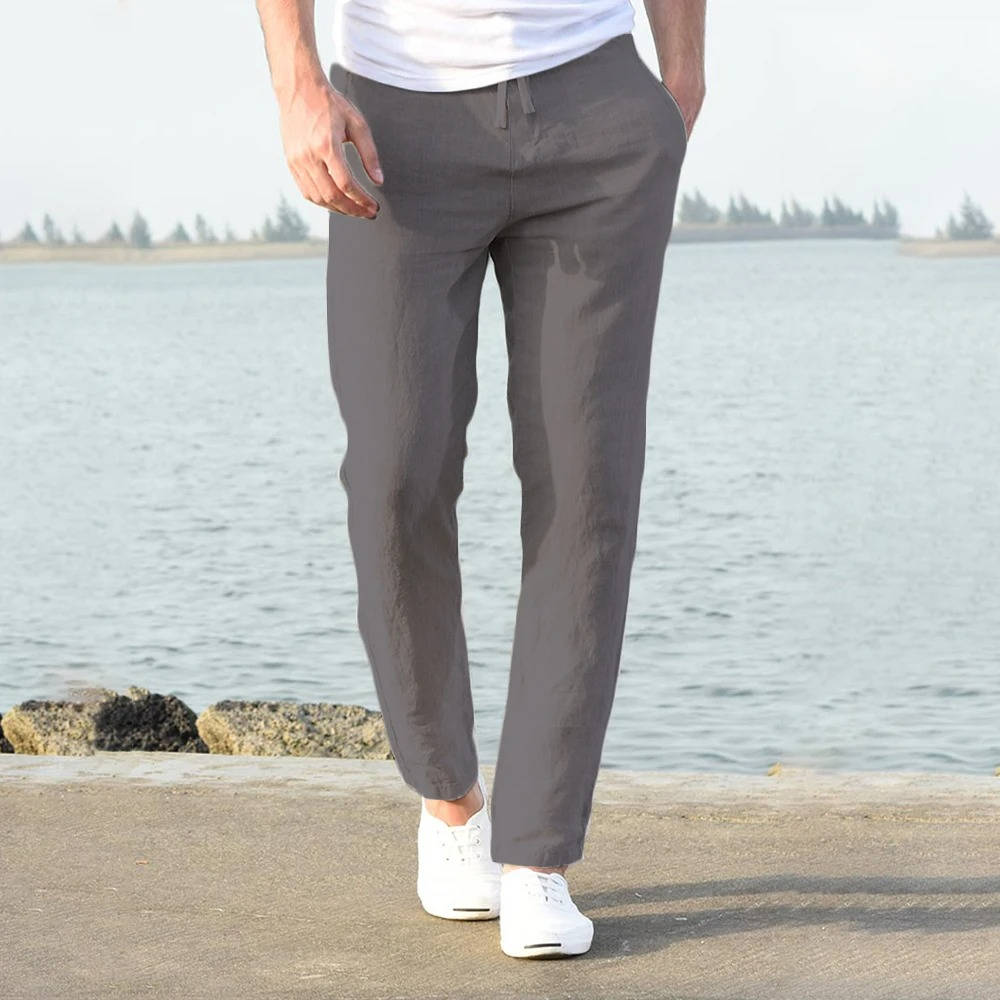 Amawinc Pantalon Homme En Lin Respirant Léger Confort Toute La Journée Pour Bureau Voyage