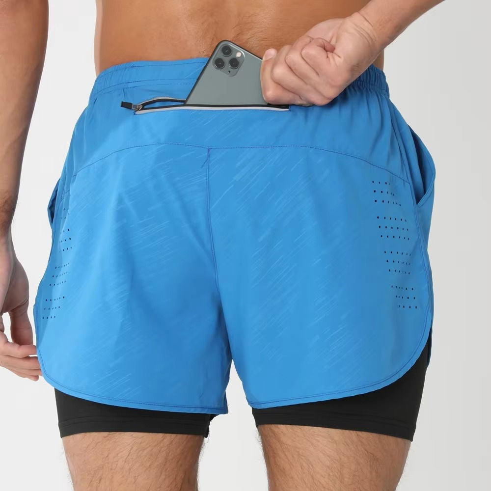 Shorts de Sport pour Homme Double Couches Poche Téléphone pour Gym Natation Course Polyvalent