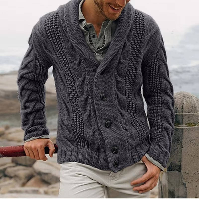 Amawinc Cardigan En Tricot Homme Boutons Devant Maille Câble Pour Bureau Et Loisirs Mélange Acrylique Laine
