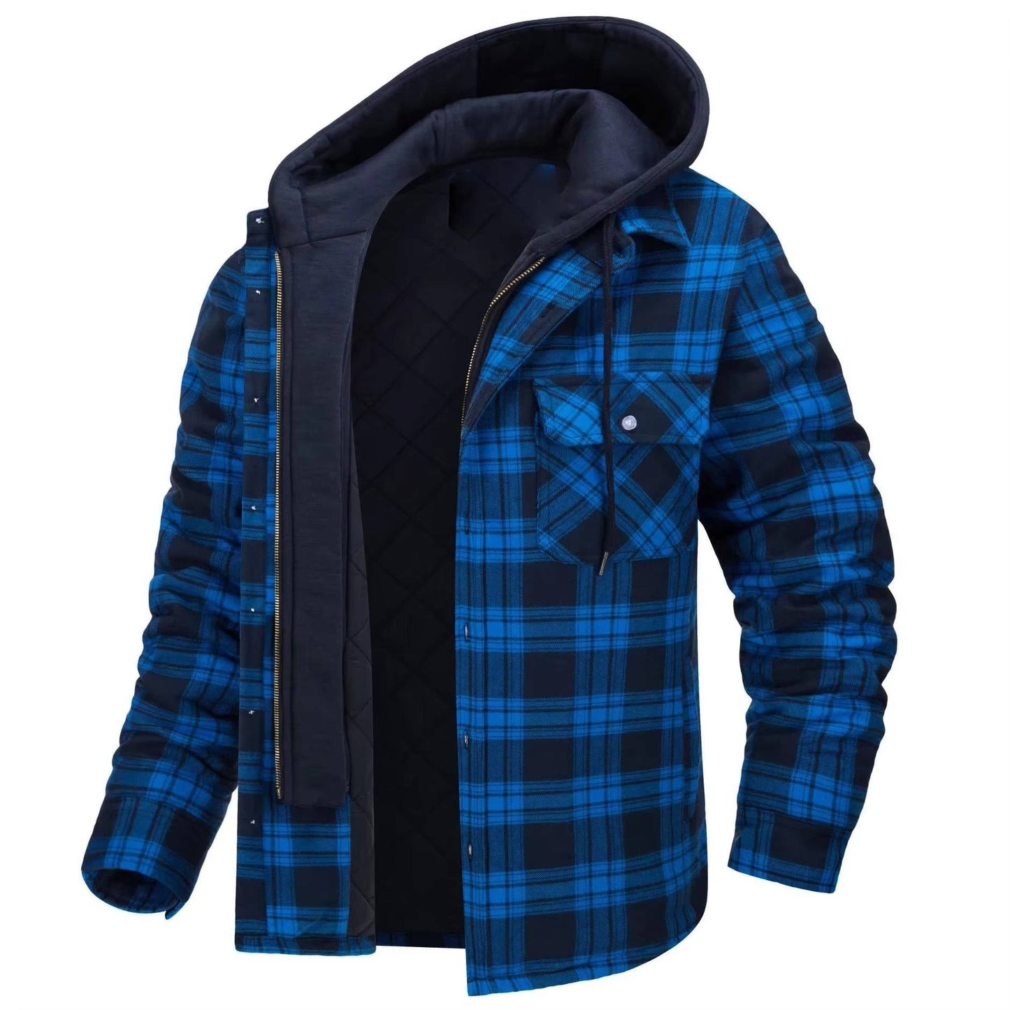 Amawinc Veste Bomber À Capuche À Carreaux Avec Fermeture Éclair Avant Et Doublure Chaude Pour Tous Les Jours