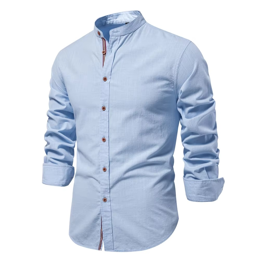 Chemise Homme Col Mandarin Boutonnée Style Chic Décontracté Pour Week-ends Et Plus
