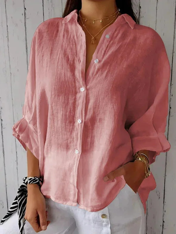 Chemise Femme Matière Légère Coupe Décontractée Col Classique Avec Fermeture Par Boutons
