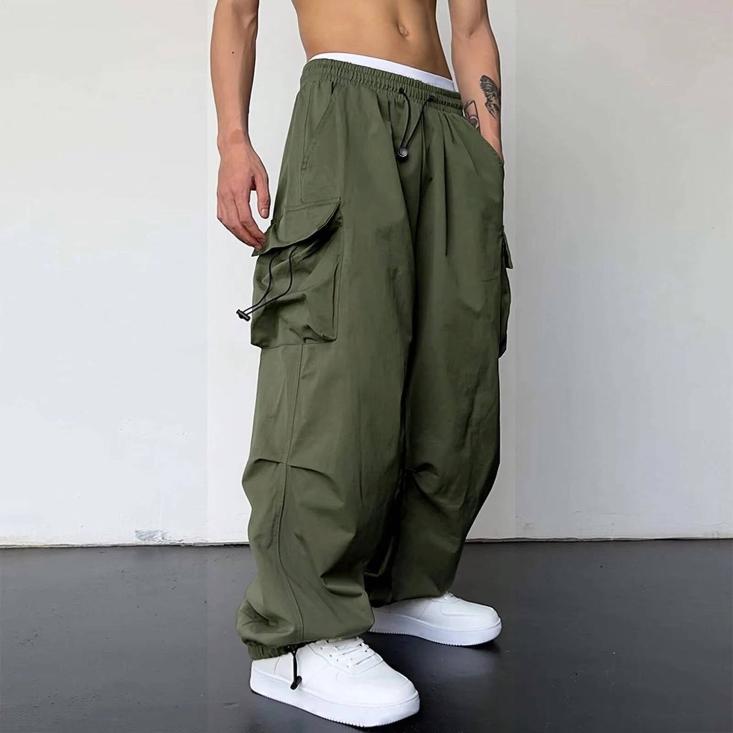 Pantalon Cargo Baggy Homme À Poches Latérales Spacieuses Et Taille À Cordon Confort Durable