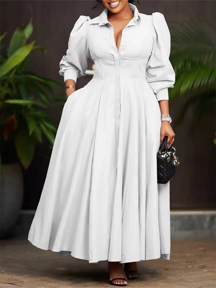 Amawinc Robe Décontractée Boutonnée À Manches Longues Maxi Chic Polyvalente Pour Travail et Tendance