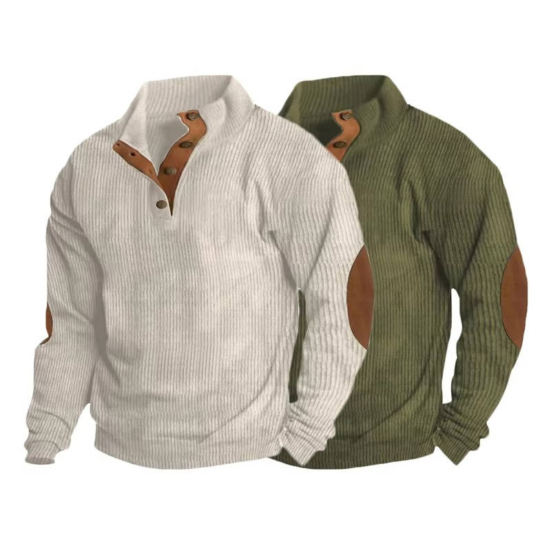 Pull Pour Homme Encolure Bouton Avec Patches Aux Coudes Tricot Classique Chaud Pour Tous Les Jours