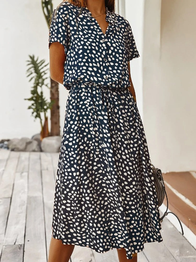 Damen-Midikleid mit Raffungen, V-Ausschnitt und Gürtel