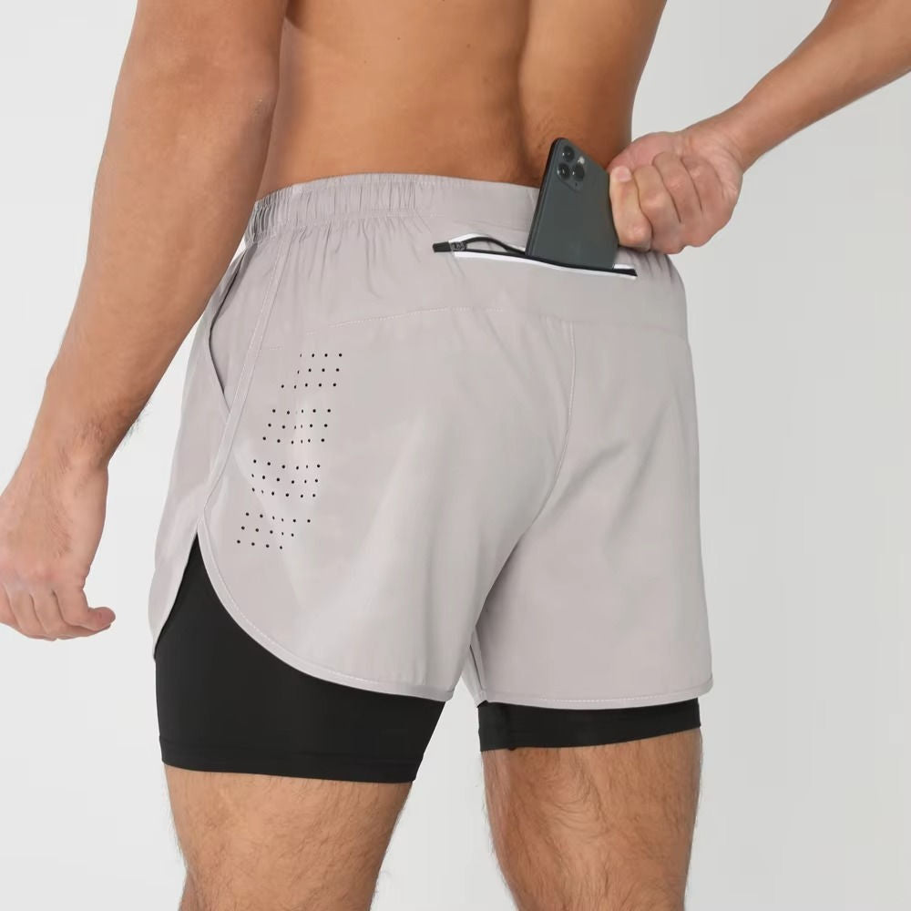 Shorts de Sport pour Homme Double Couches Poche Téléphone pour Gym Natation Course Polyvalent