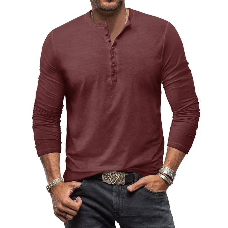 Amawinc Chemise Henley à Manches Longues en Coton Stretch pour Habits Quotidiens Décontractés et Confortables