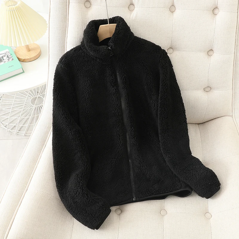 Veste Femme Polaire Douce Coupe Décontractée Réversible Col Montant Zippé Pour Automne Hiver