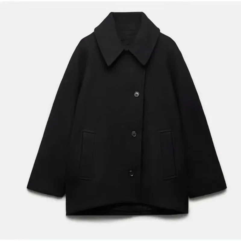 Veste En Laine Pour Femmes Oversize Col Large Mi Longue Bouton Devant Poches Chic Nordisk Flair