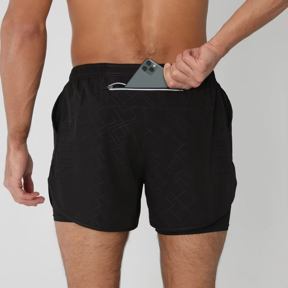 Shorts de Sport pour Homme Double Couches Poche Téléphone pour Gym Natation Course Polyvalent