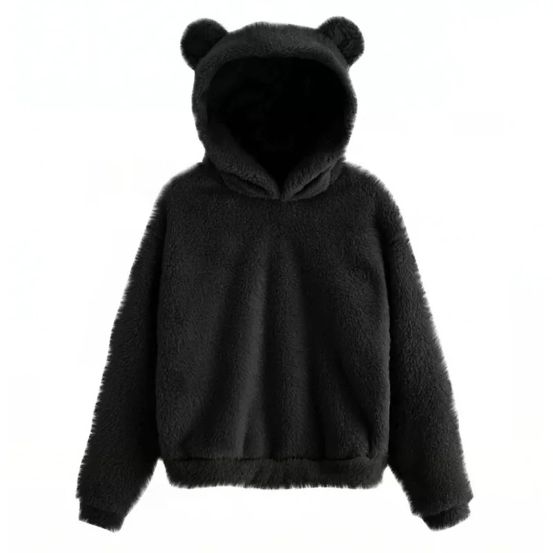 Sweat À Capuche Femme En Polaire Coupe Décontractée Pullover Manches Longues Capuche Avec Oreilles