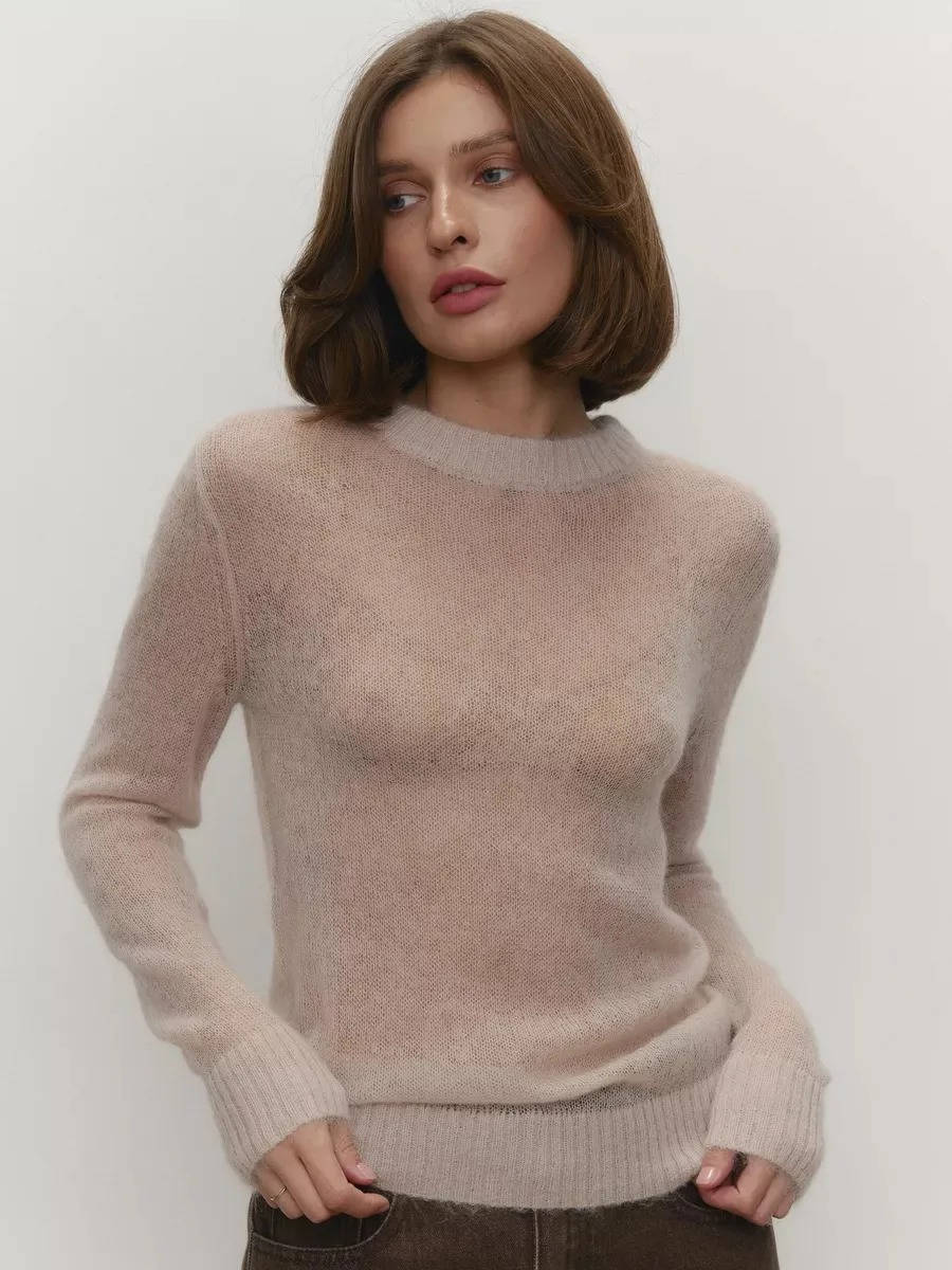 Pull Femme En Maille Mohair Léger Col Rond Manches Longues Pour Décontracté Et Chic