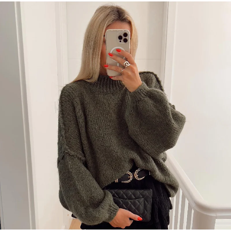Sweatshirt Femme Oversize Décontracté Longueur Maille Manches Ballon Col Rond Design Confort