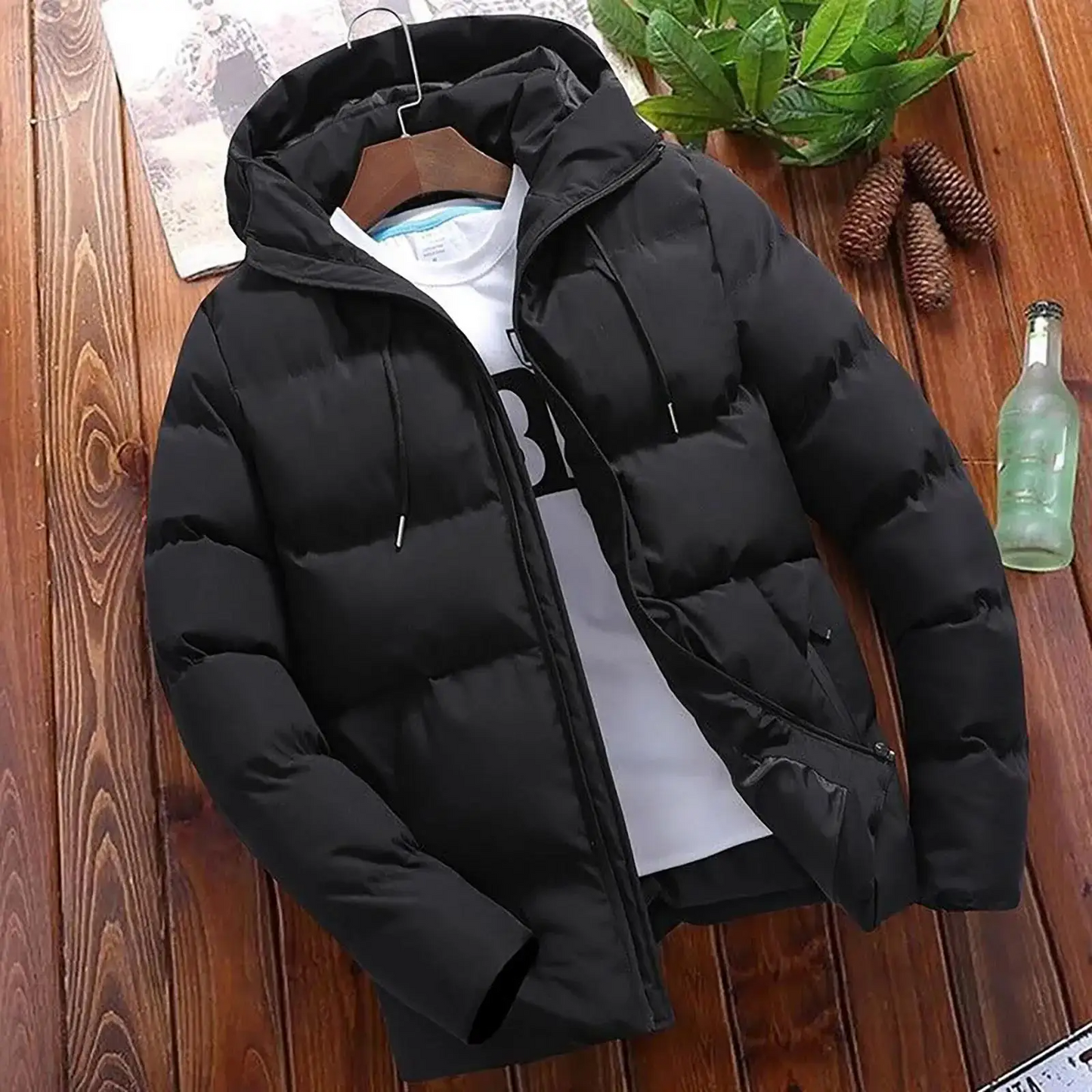 Parka Homme Capuche Quilté Isolé Manteau D'Hiver À Fermeture Éclair Coupe Regular Pour Temps Froids