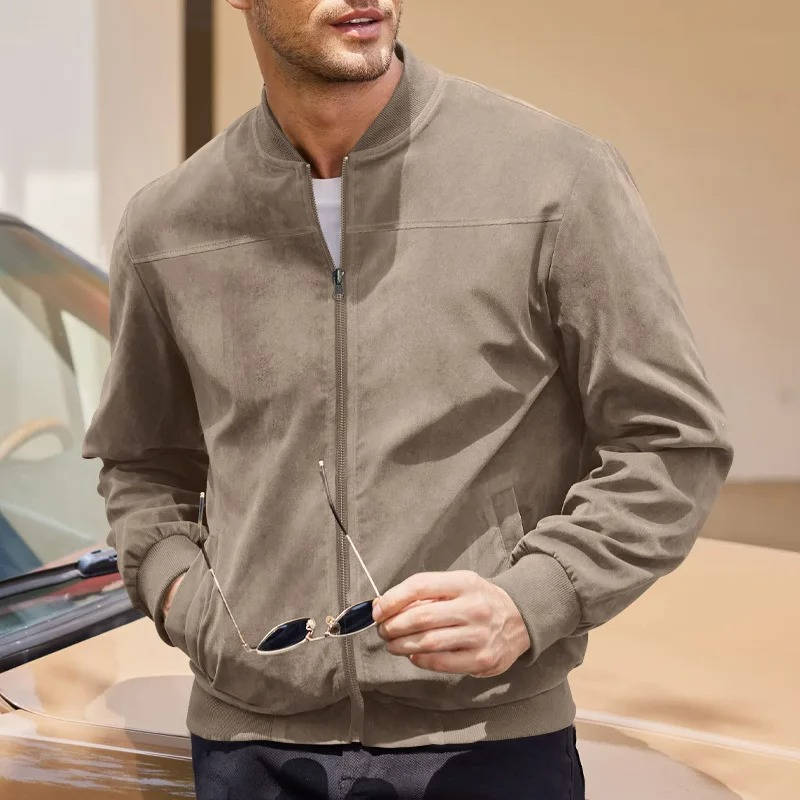 Amawinc Veste Bomber en Suède pour Homme Léger Polyvalente Idéale pour Tenue Quotidienne Moderne et Confortable