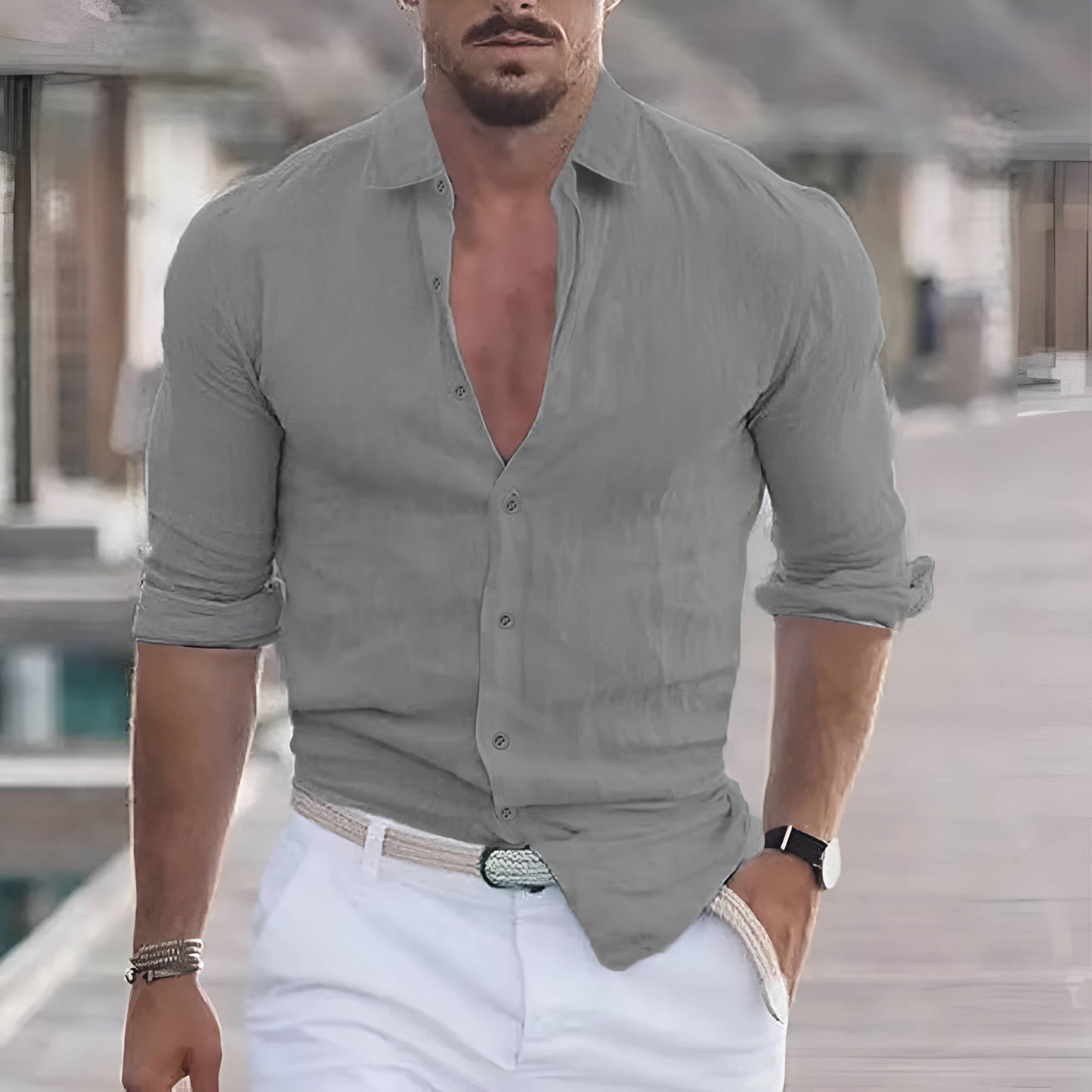 Chemise Pour Homme En Coton Lin Manches Longues Respirante Décontractée Pour Été Quotidien