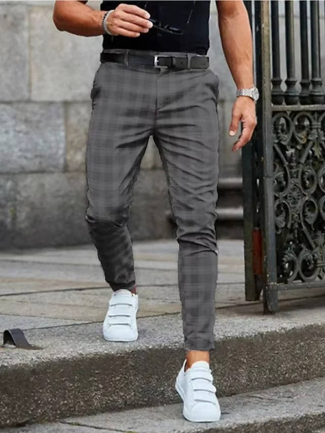 Pantalon Homme Décontracté Carreaux Slim Fit Avec Tissu Extensible Pour Travail Weekend Et Quotidien