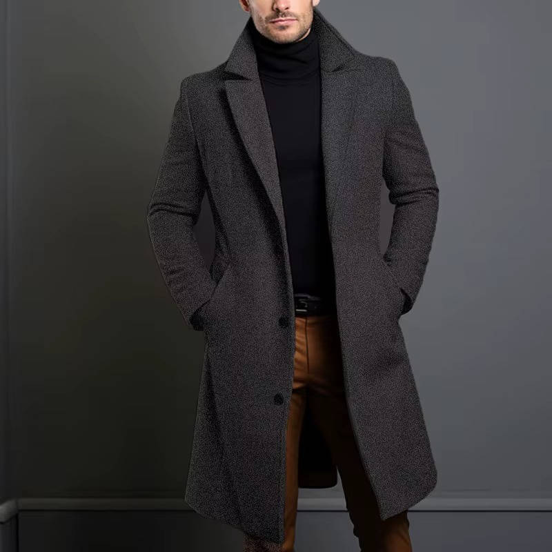 Amawinc Manteau Long Pour Homme À Simple Boutonnage Noir Intemporel Pour Tenues Formelles Et Décontractées