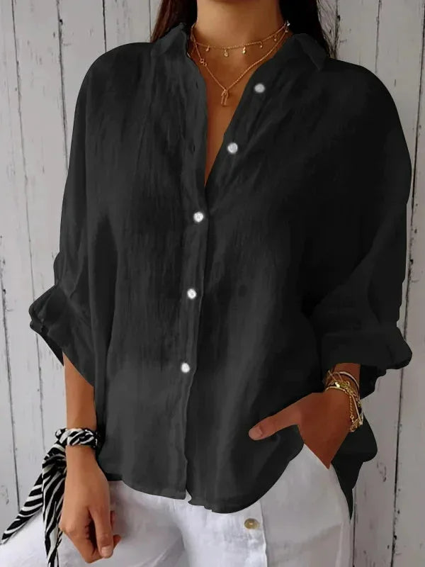 Chemise Femme Matière Légère Coupe Décontractée Col Classique Avec Fermeture Par Boutons