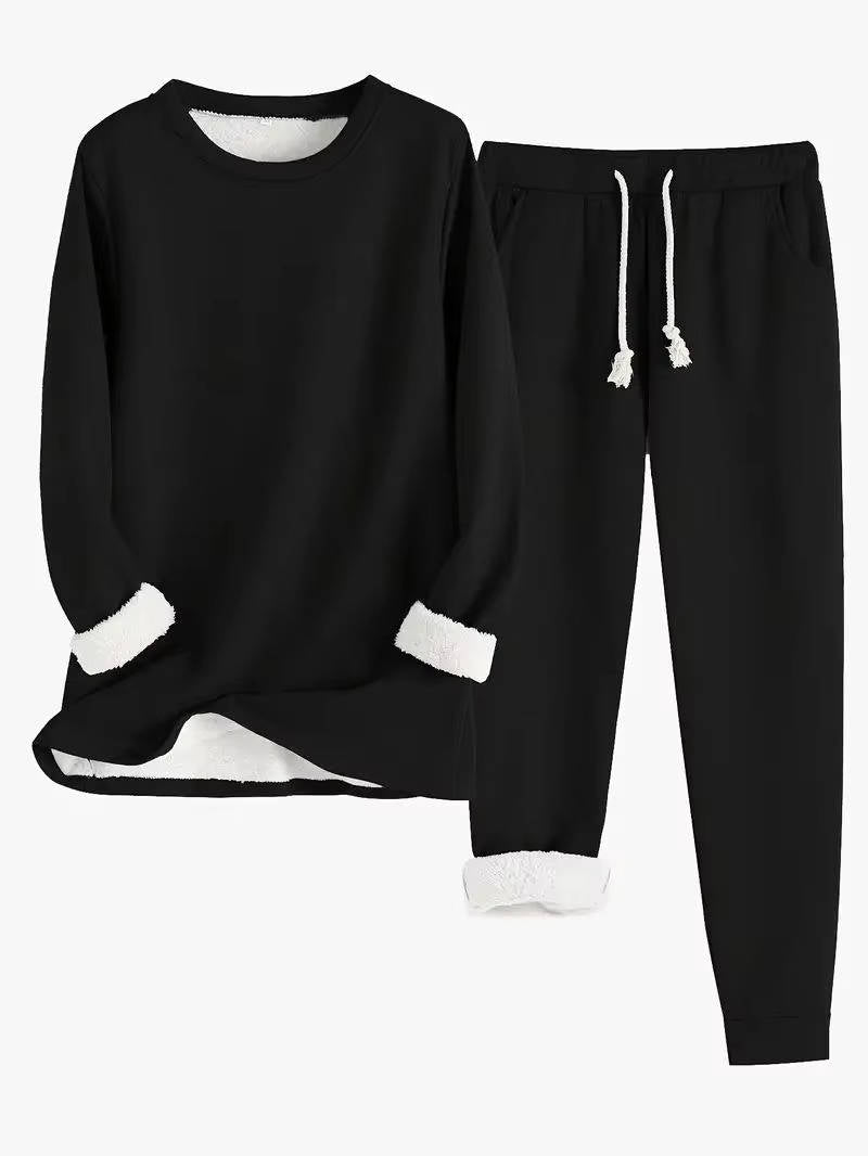 Ensemble Survêtement Doublé Polaire Pour Femmes Confortable Et Élégant Pour La Maison Et Les Déplacements