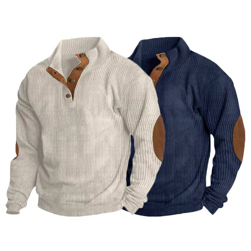Pull Pour Homme Encolure Bouton Avec Patches Aux Coudes Tricot Classique Chaud Pour Tous Les Jours