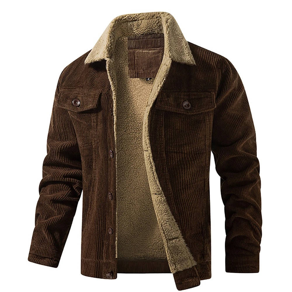 Amawinc Blouson Homme En Velours Côtelé Avec Doublure Sherpa Chaude Pour Temps Froids