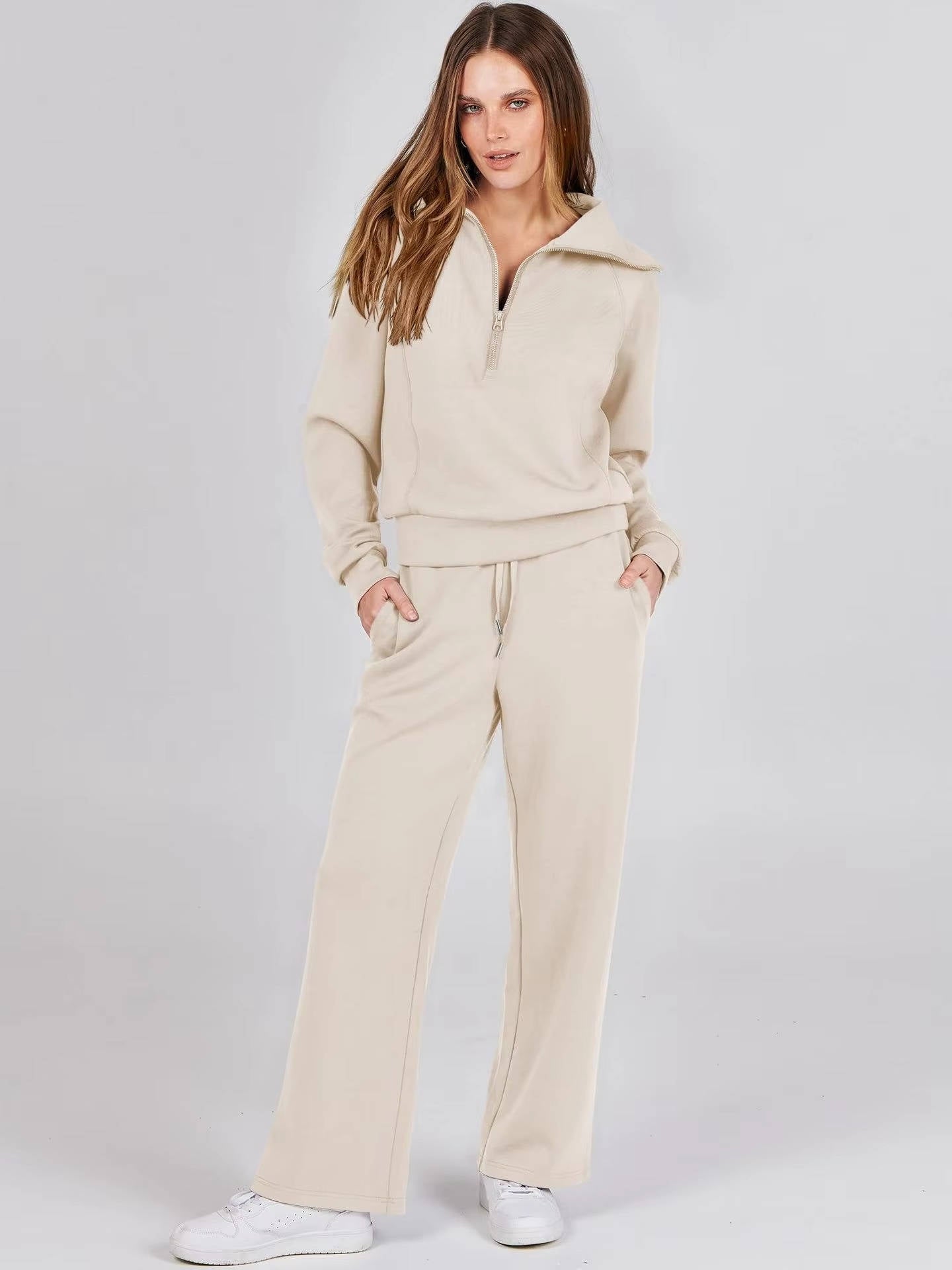 Amawinc Ensembles Deux Pièces Lounge Pour Femme Confort Quotidien Avec Sweat Col V Demi Zip
