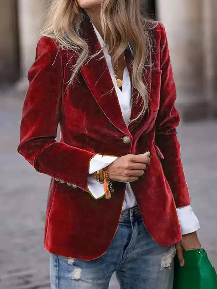 Veste Velours Pour Femme Amawinc Élégante Et Polyvalente Avec Couture Soignée Pour Bureau Et Sorties