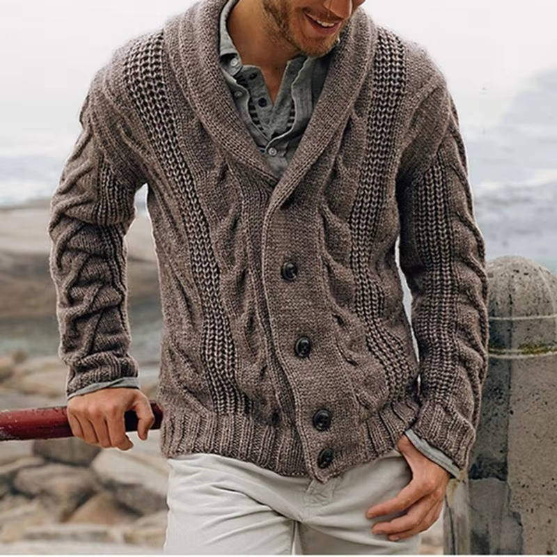 Amawinc Cardigan En Tricot Homme Boutons Devant Maille Câble Pour Bureau Et Loisirs Mélange Acrylique Laine