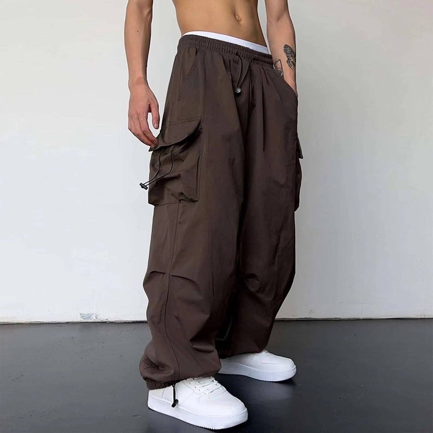 Pantalon Cargo Baggy Homme À Poches Latérales Spacieuses Et Taille À Cordon Confort Durable