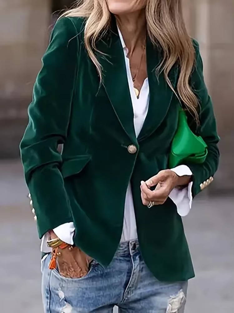 Veste Velours Pour Femme Amawinc Élégante Et Polyvalente Avec Couture Soignée Pour Bureau Et Sorties