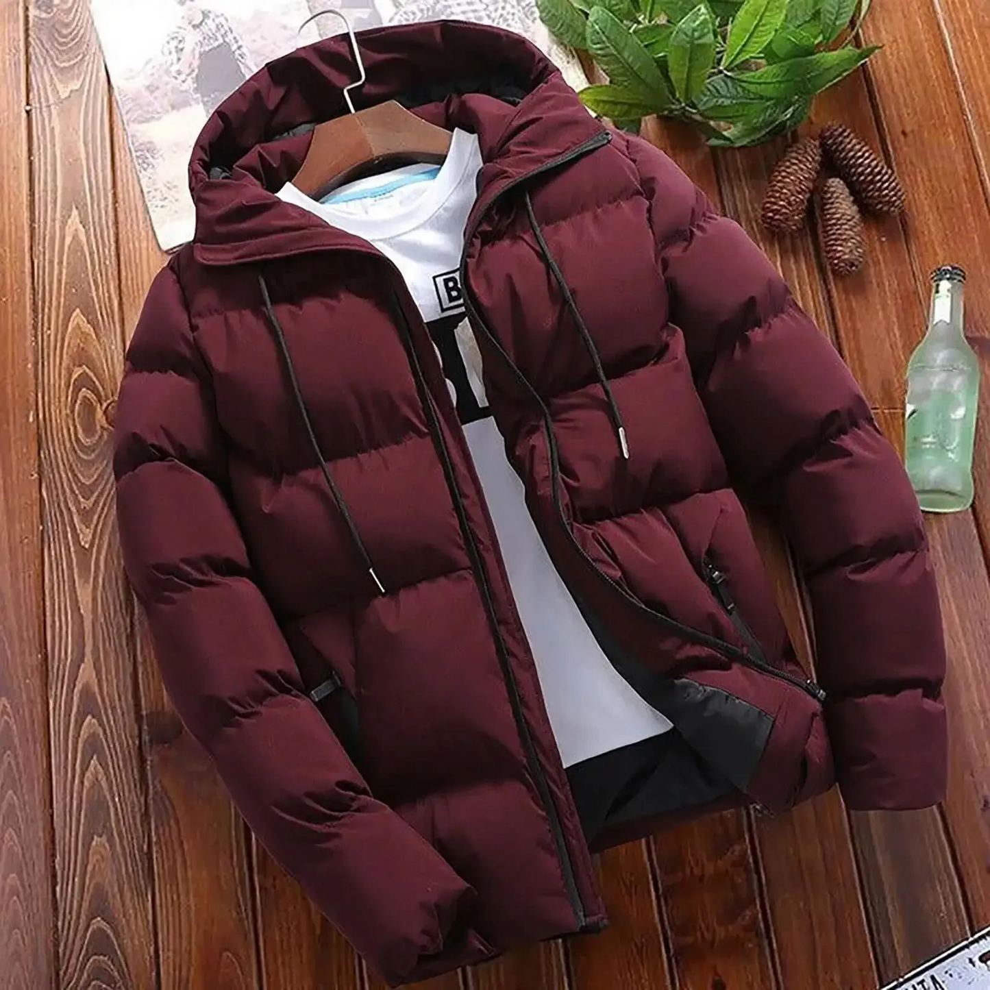 Parka Homme Capuche Quilté Isolé Manteau D'Hiver À Fermeture Éclair Coupe Regular Pour Temps Froids