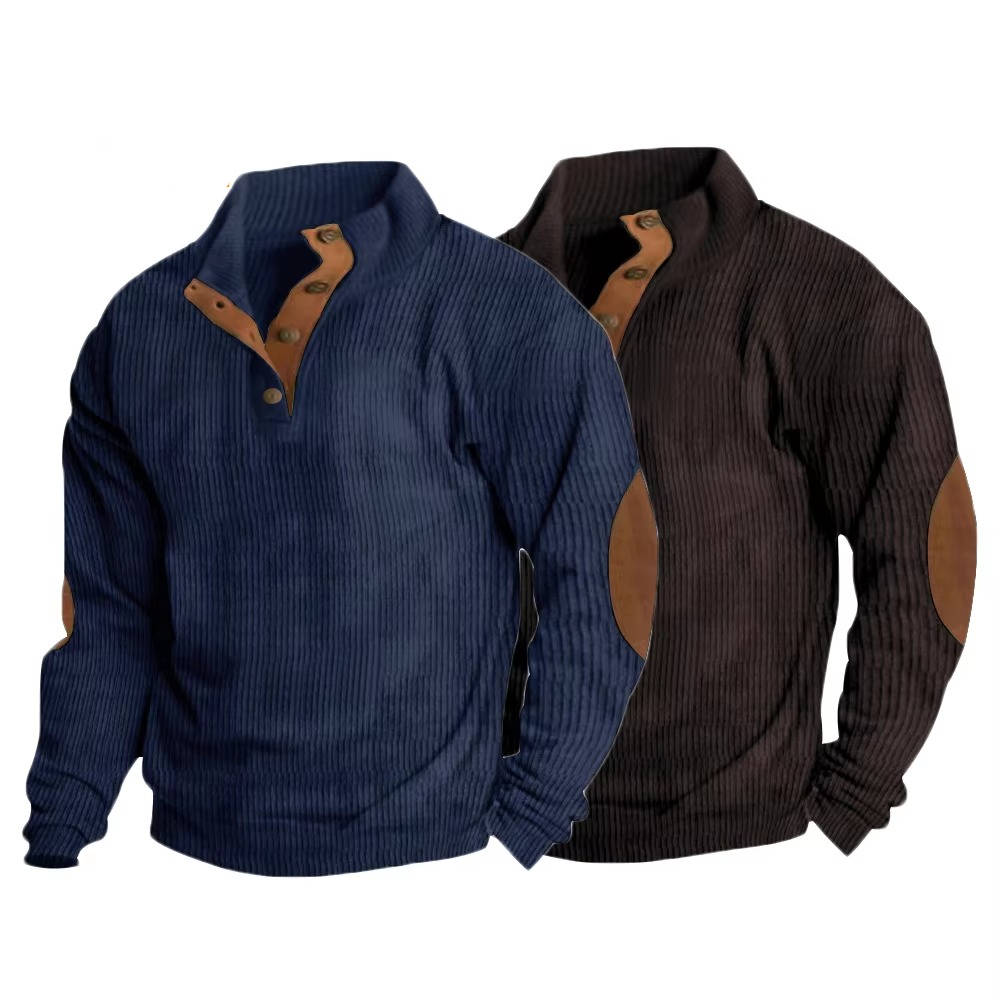 Pull Pour Homme Encolure Bouton Avec Patches Aux Coudes Tricot Classique Chaud Pour Tous Les Jours
