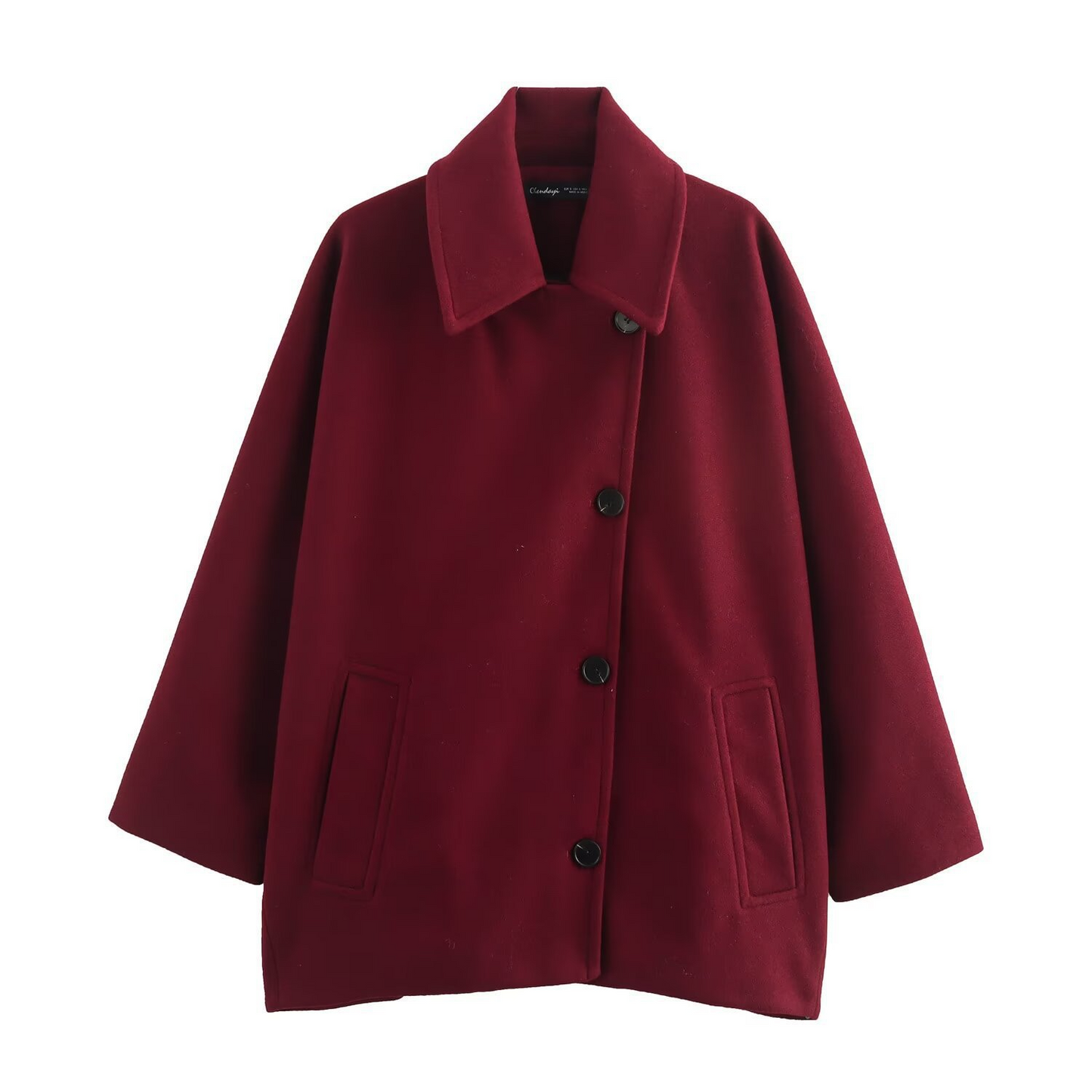 Manteau Femme Oversize en Laine Texturée Col à Revers Boutonné Devant Manches Chauve Souris