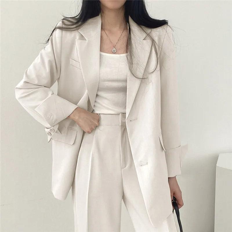 Ensemble Tailleur Femme Hailey Avec Veste Longue Et Pantalon Taille Haute Pour Bureau Et Quotidien