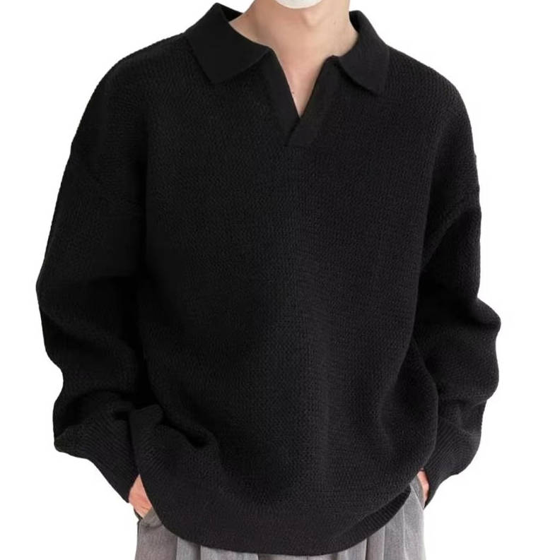 Polo Tricot Homme à Manches Longues En Maille Pour Look Décontracté Quotidien Confortable