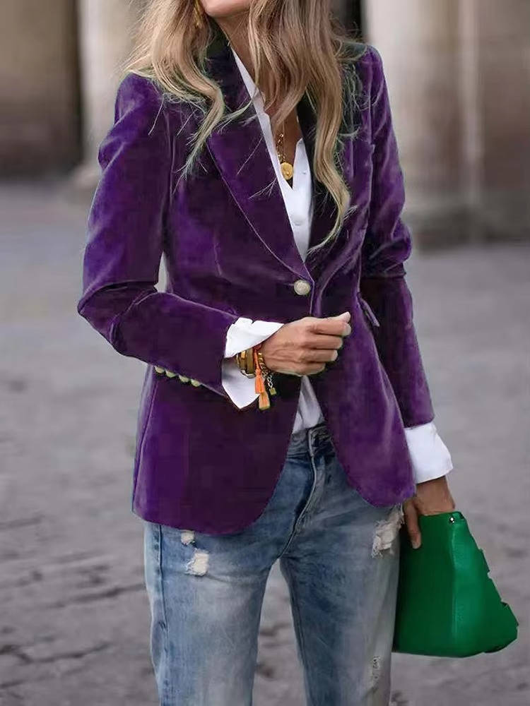 Veste Velours Pour Femme Amawinc Élégante Et Polyvalente Avec Couture Soignée Pour Bureau Et Sorties