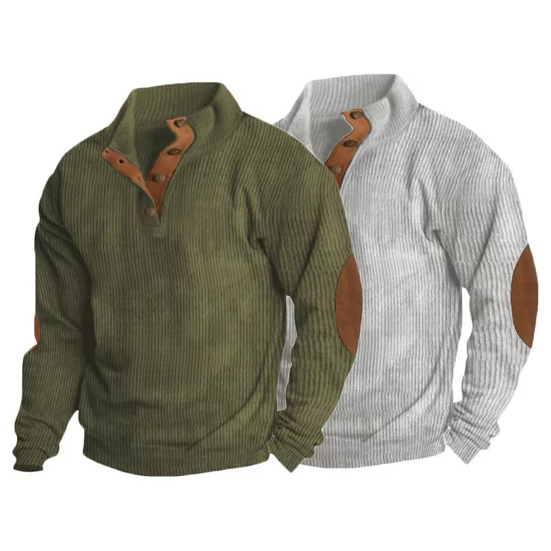 Pull Pour Homme Encolure Bouton Avec Patches Aux Coudes Tricot Classique Chaud Pour Tous Les Jours